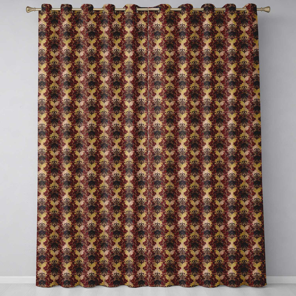 Ornate Red Black Vintage Damask Floral Baroque Seamless Pattern  Readymade Eyelet Ring Top Thermal 100% Blackout Curtains