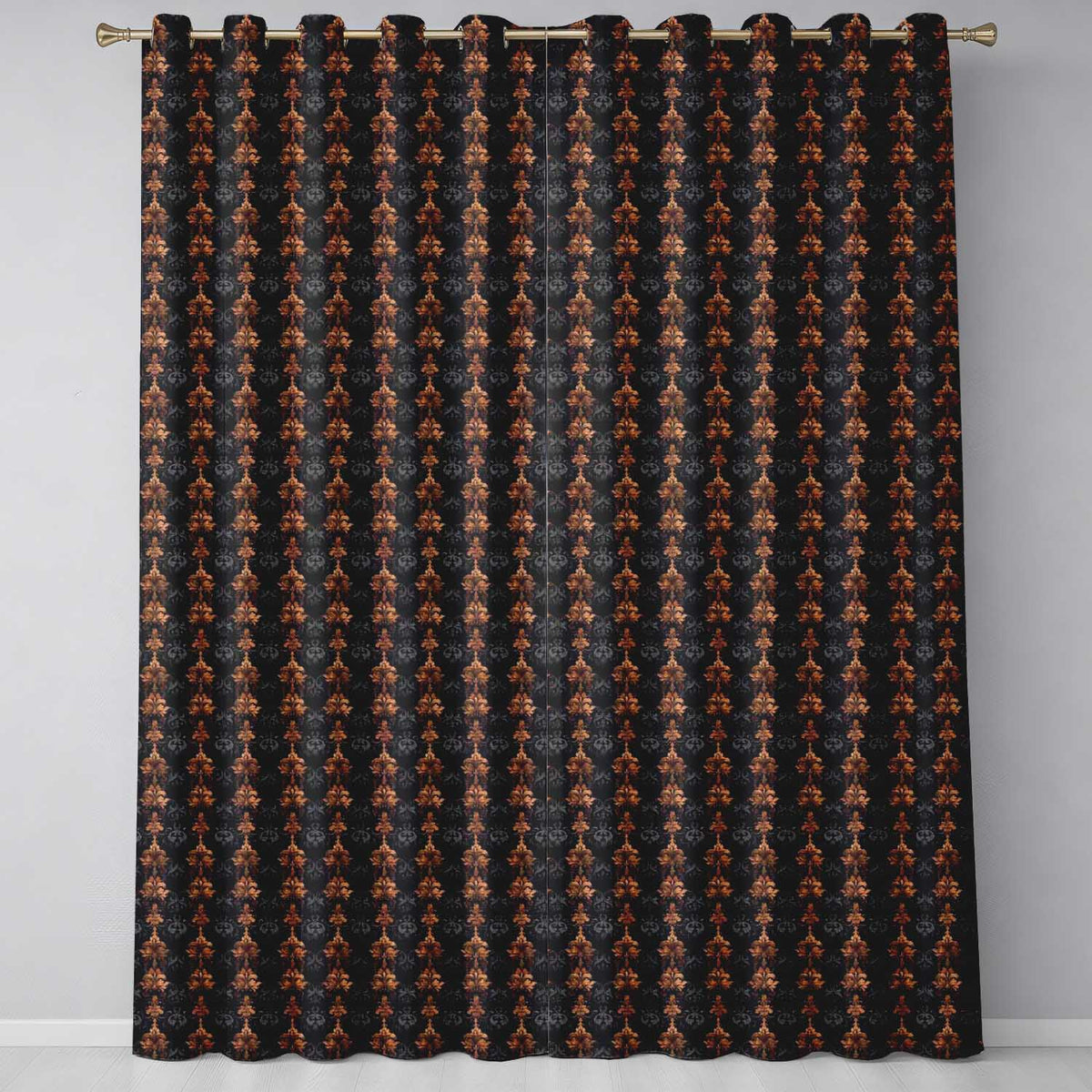 Rich Brown Bronze Vertical Baroque Stripe Seamless Pattern  Readymade Eyelet Ring Top Thermal 100% Blackout Curtains