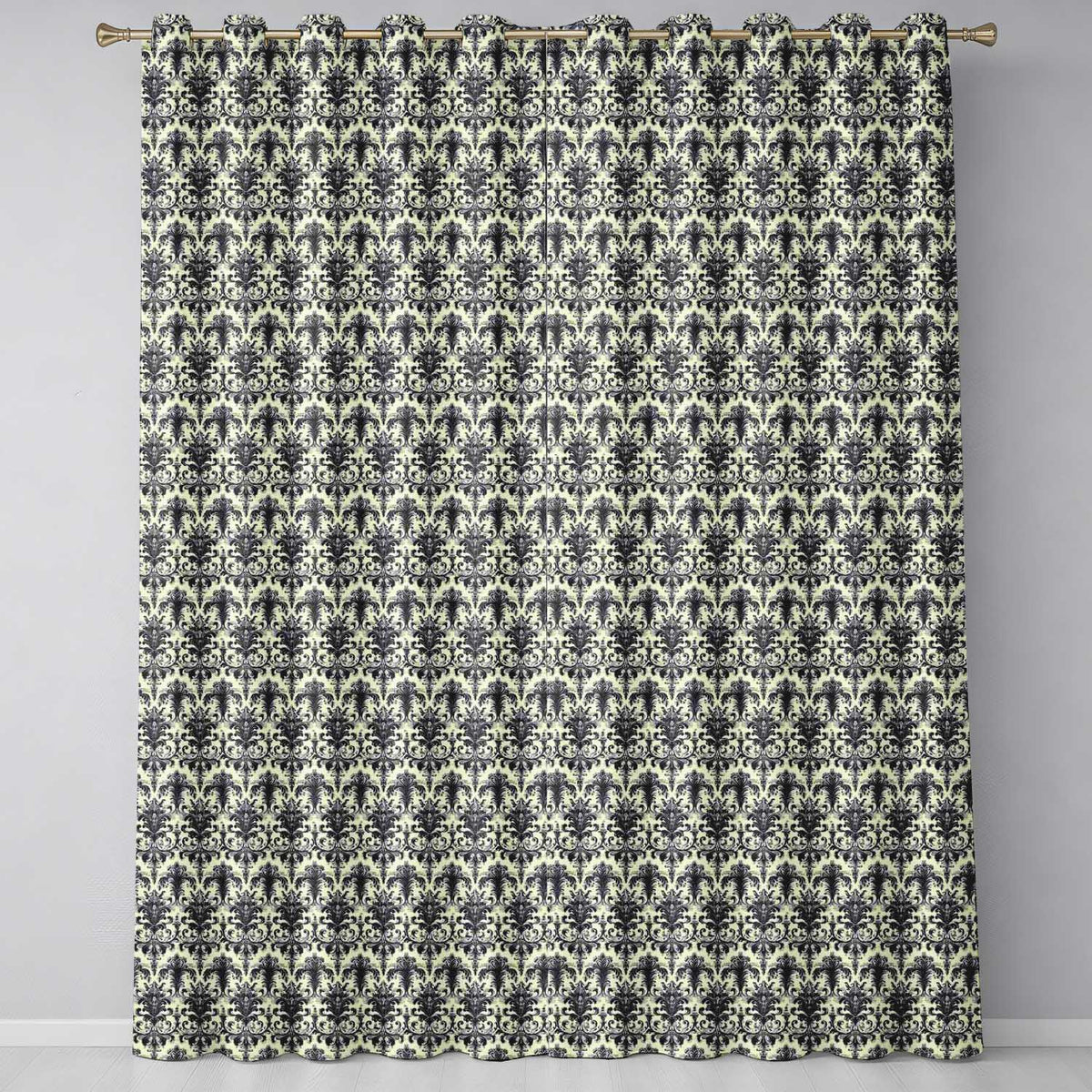 Antique Ivory Black Detailed Baroque Floral Seamless Pattern  Readymade Eyelet Ring Top Thermal 100% Blackout Curtains