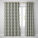 Antique Ivory Black Detailed Baroque Floral Seamless Pattern  Readymade Eyelet Ring Top Thermal 100% Blackout Curtains