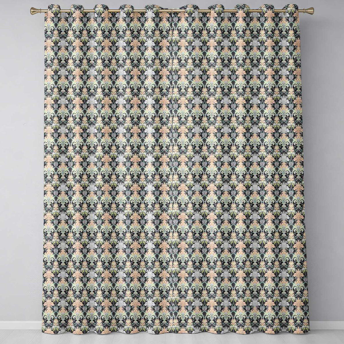 Pastel Mint Pink Vintage Damask Floral Seamless Pattern  Readymade Eyelet Ring Top Thermal 100% Blackout Curtains