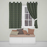 Teal Beige Art Deco Geometric Square Seamless Pattern  Readymade Eyelet Ring Top Thermal 100% Blackout Curtains