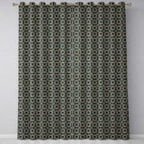 Teal Beige Art Deco Geometric Square Seamless Pattern  Readymade Eyelet Ring Top Thermal 100% Blackout Curtains
