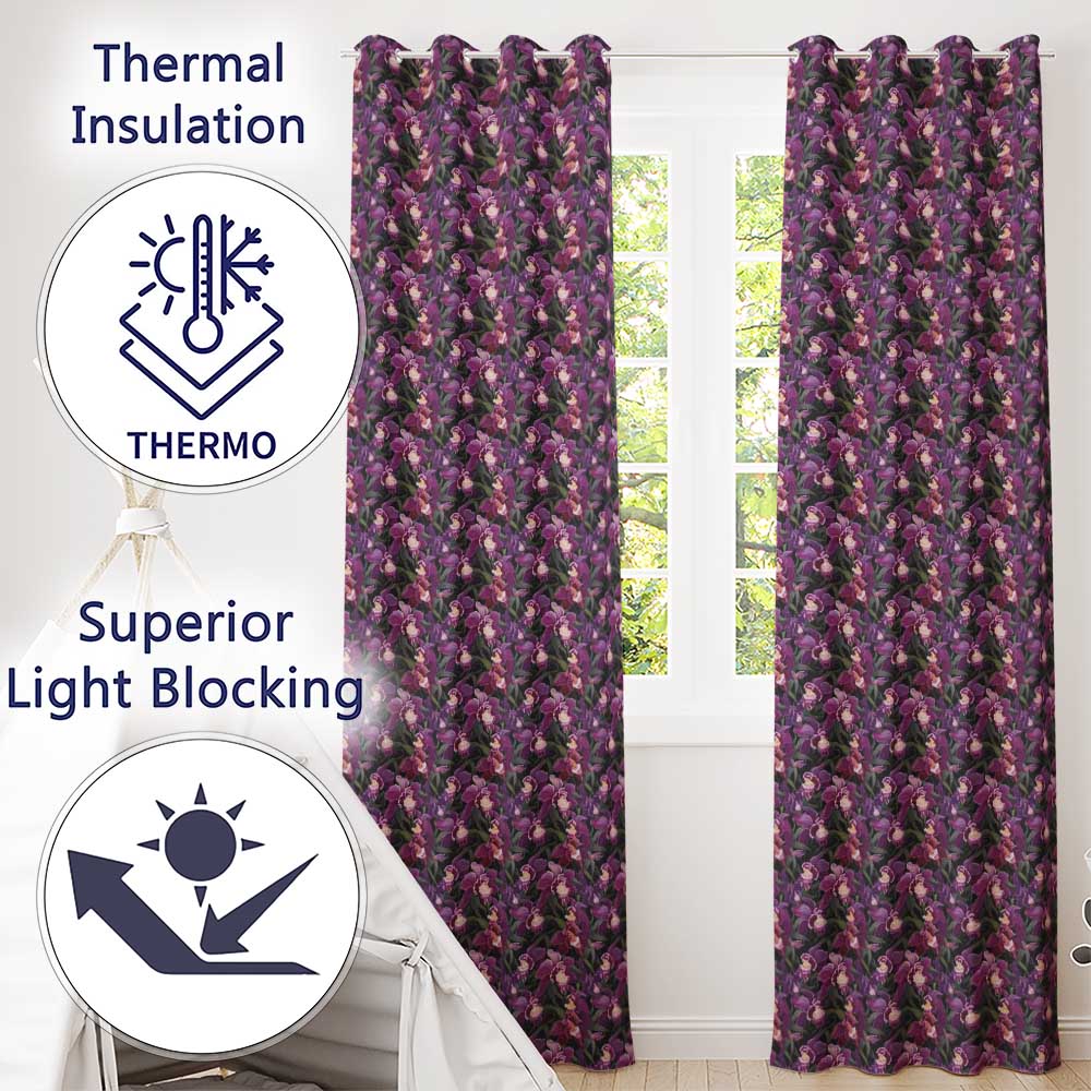 Blush Pink Orchid Floral Vintage Garden Seamless Pattern  Readymade Eyelet Ring Top Thermal 100% Blackout Curtains