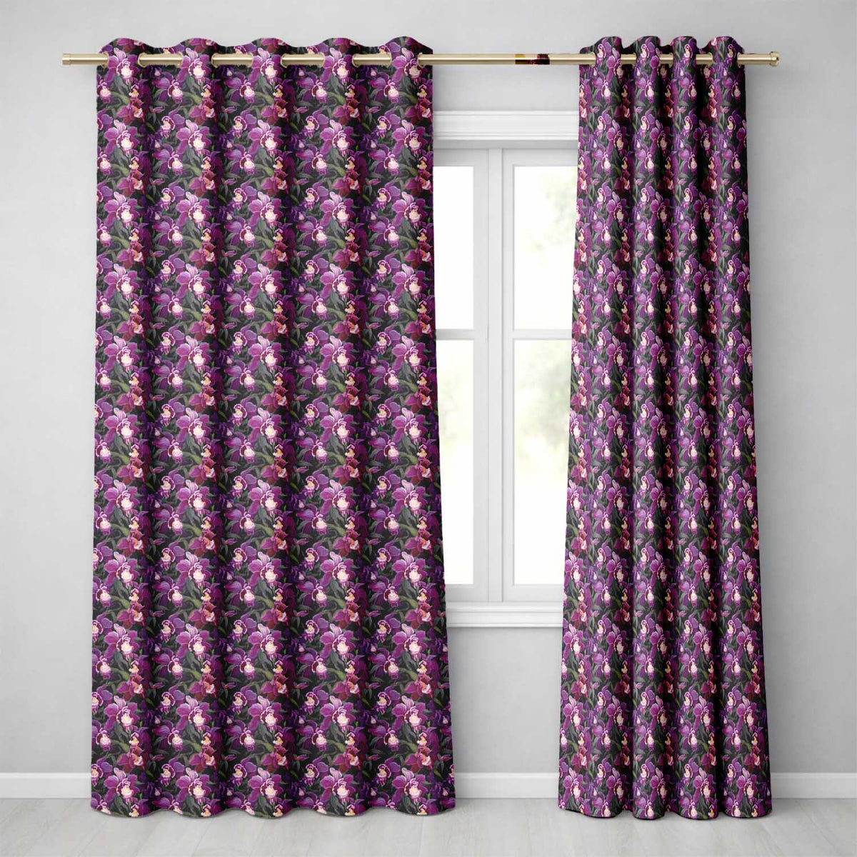 Blush Pink Orchid Floral Vintage Garden Seamless Pattern  Readymade Eyelet Ring Top Thermal 100% Blackout Curtains
