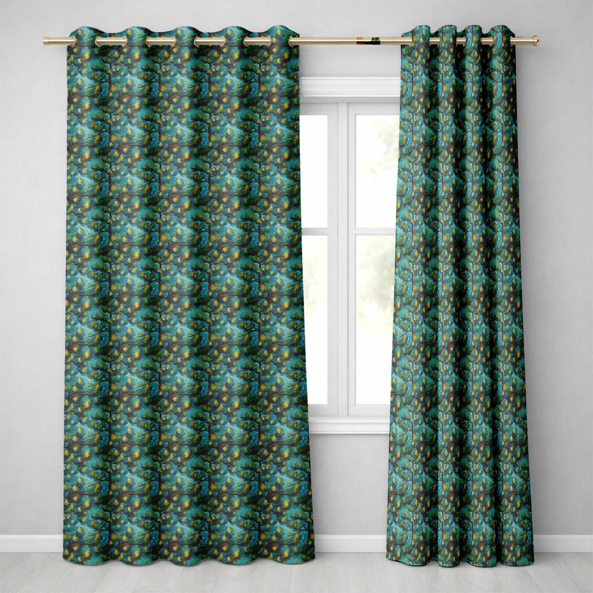 Grunge Coastal Palm Tree Artistic Seamless Pattern  Readymade Eyelet Ring Top Thermal 100% Blackout Curtains