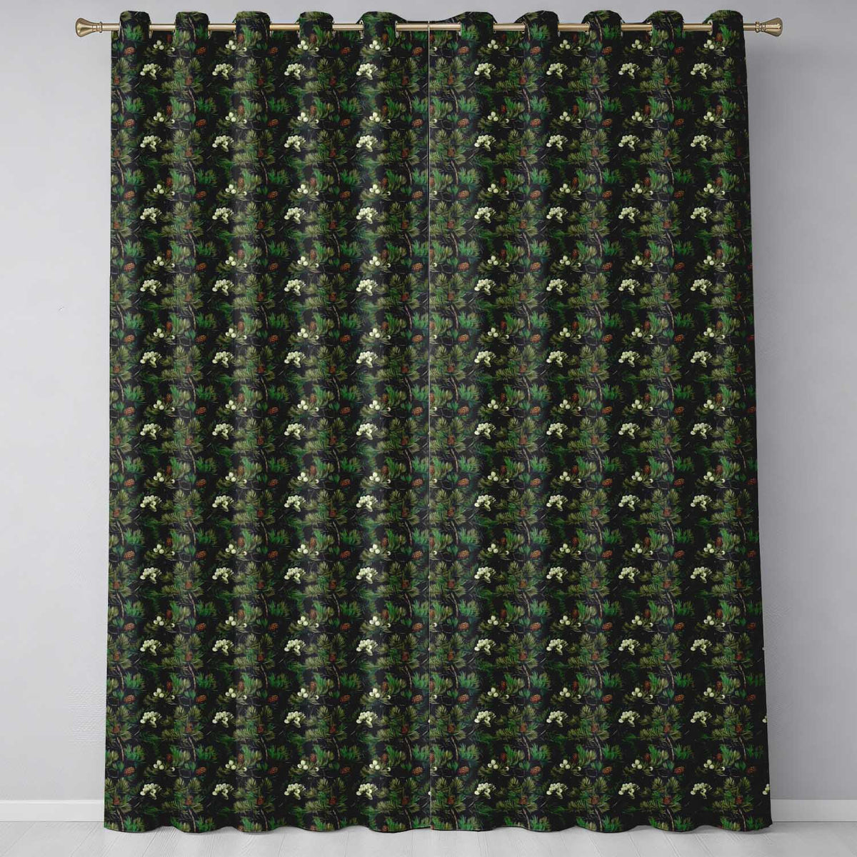 Tall Evergreen Pine Trees Woodland Scenic Seamless Pattern  Readymade Eyelet Ring Top Thermal 100% Blackout Curtains
