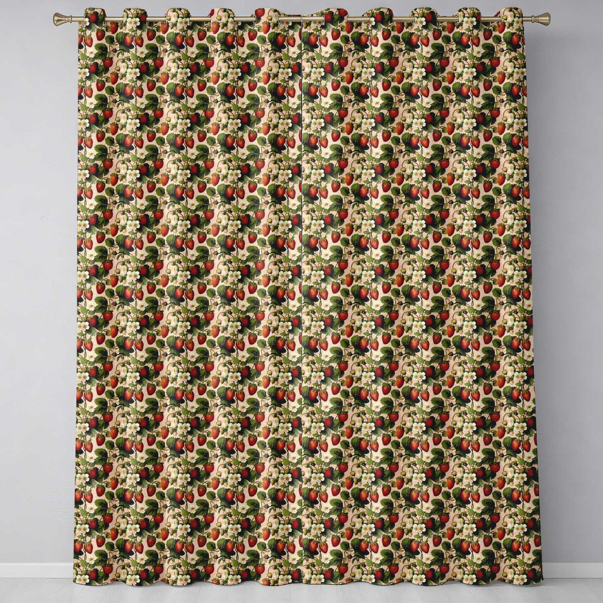 Classic Strawberry Vine Floral Vintage Seamless Pattern  Readymade Eyelet Ring Top Thermal 100% Blackout Curtains