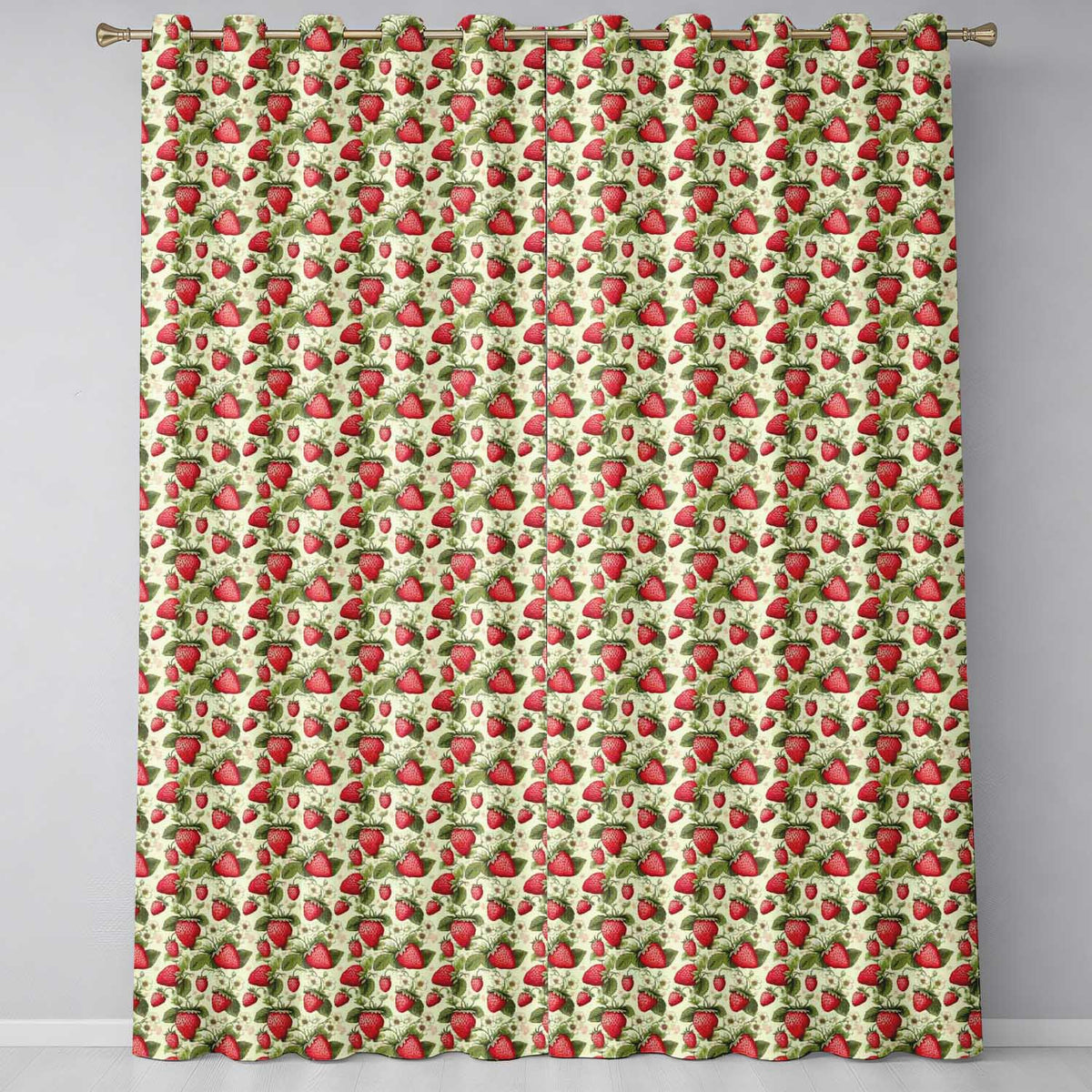 Vintage Strawberry Floral Cream Garden Seamless Pattern  Readymade Eyelet Ring Top Thermal 100% Blackout Curtains