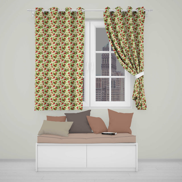 Vintage Strawberry Blossom Cream Garden Seamless Pattern  Readymade Eyelet Ring Top Thermal 100% Blackout Curtains
