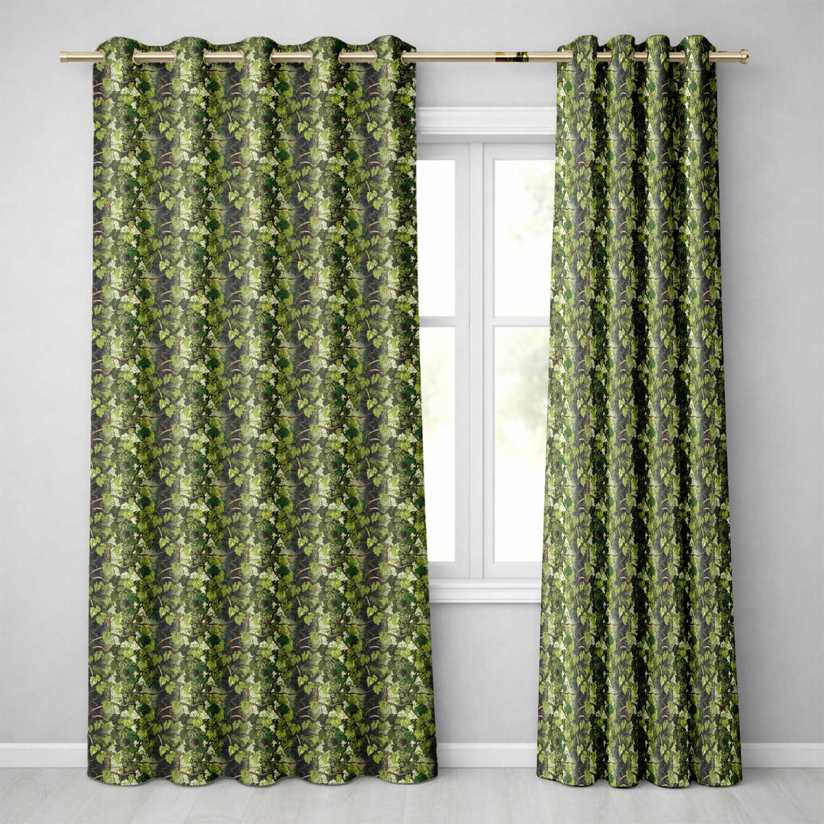 Elegant Grape Vine Branch Beige Background Seamless Pattern  Readymade Eyelet Ring Top Thermal 100% Blackout Curtains