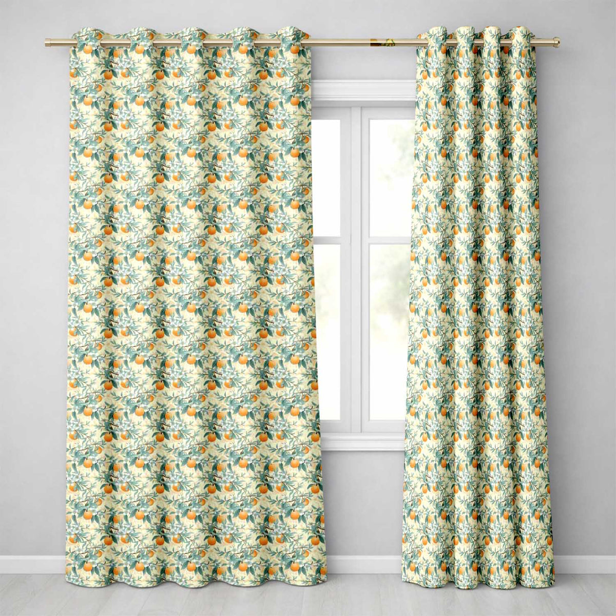 Elegant Citrus Orange Floral Leaves Seamless Pattern  Readymade Eyelet Ring Top Thermal 100% Blackout Curtains