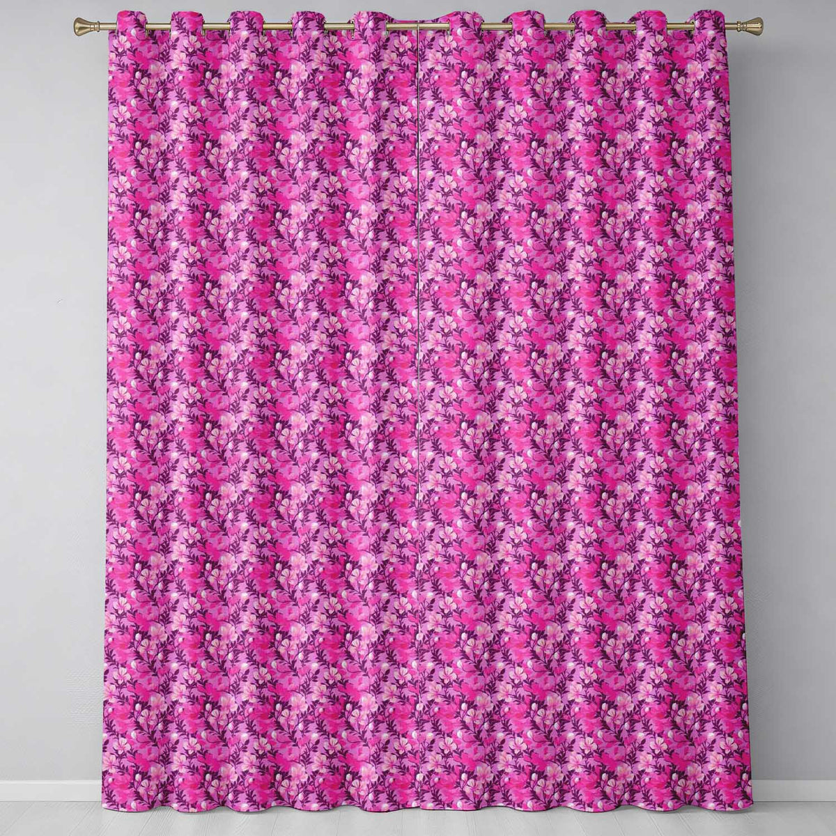 Vibrant Pink Floral Garden on Purple Background Seamless Pattern  Readymade Eyelet Ring Top Thermal 100% Blackout Curtains