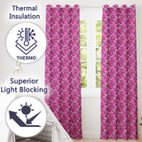 Vibrant Pink Floral Garden on Purple Background Seamless Pattern  Readymade Eyelet Ring Top Thermal 100% Blackout Curtains