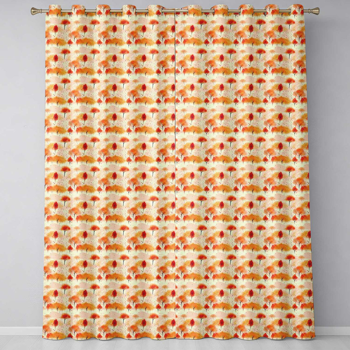 Soft Autumn Trees in Misty Landscape Seamless Pattern  Readymade Eyelet Ring Top Thermal 100% Blackout Curtains