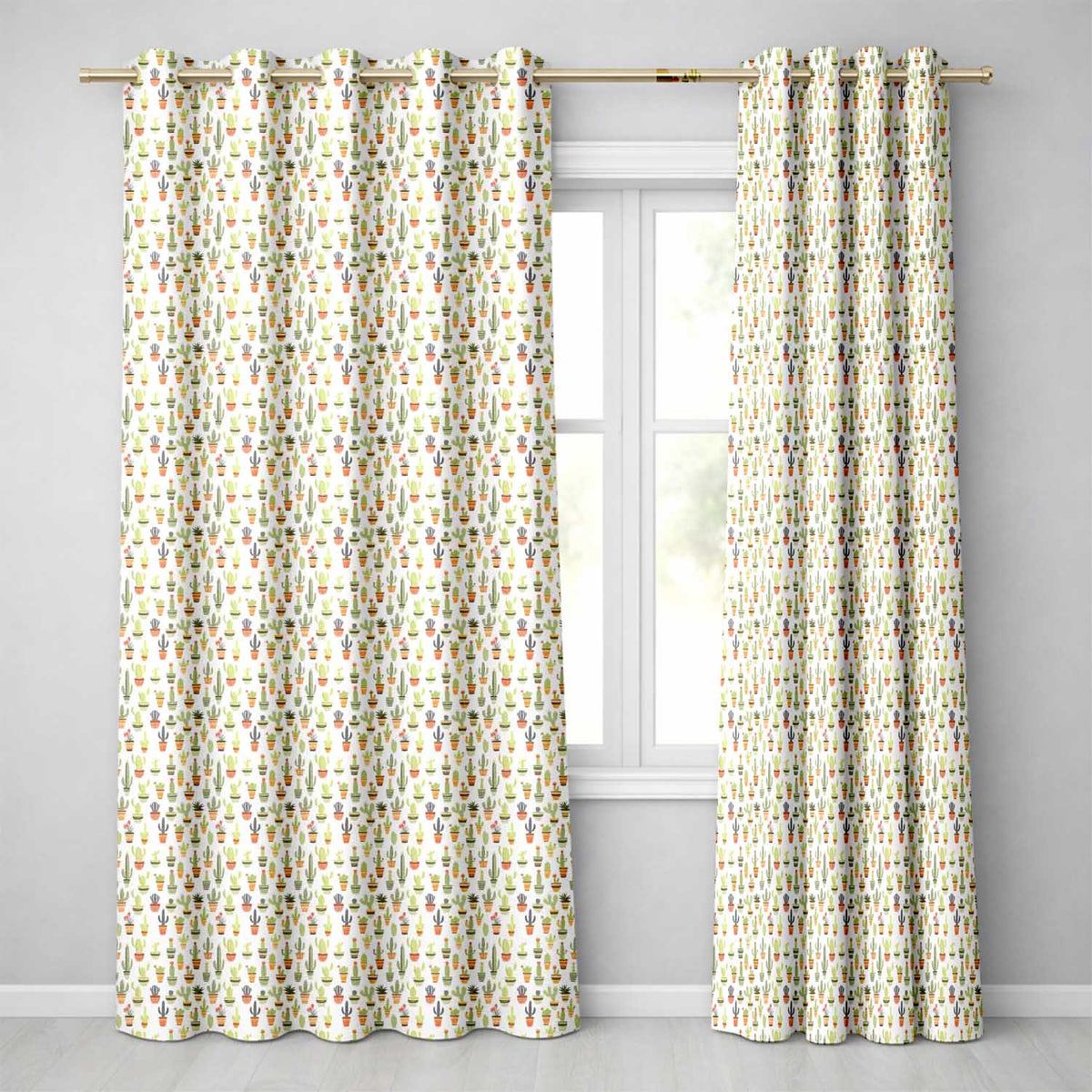 Cute Assorted Potted Cactus Plants on Light Background Seamless Pattern  Readymade Eyelet Ring Top Thermal 100% Blackout Curtains