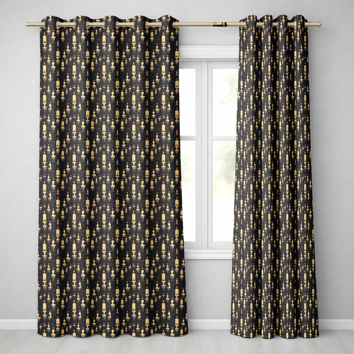 Elegant Vintage Candlelight Silhouette Pattern Dark Seamless Pattern  Readymade Eyelet Ring Top Thermal 100% Blackout Curtains