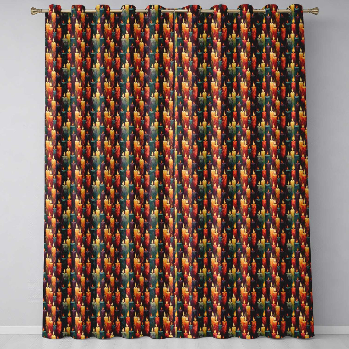 Vibrant Melted Wax Multicolor Candles Dark Seamless Pattern  Readymade Eyelet Ring Top Thermal 100% Blackout Curtains