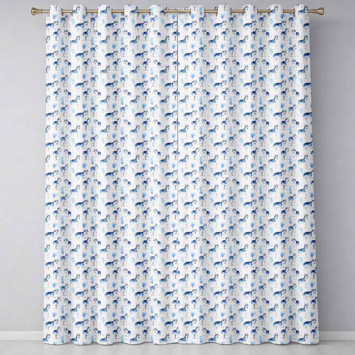 Watercolor Full Body Husky Dogs Seamless Pattern Soft Artistic Background  Readymade Eyelet Ring Top Thermal 100% Blackout Curtains