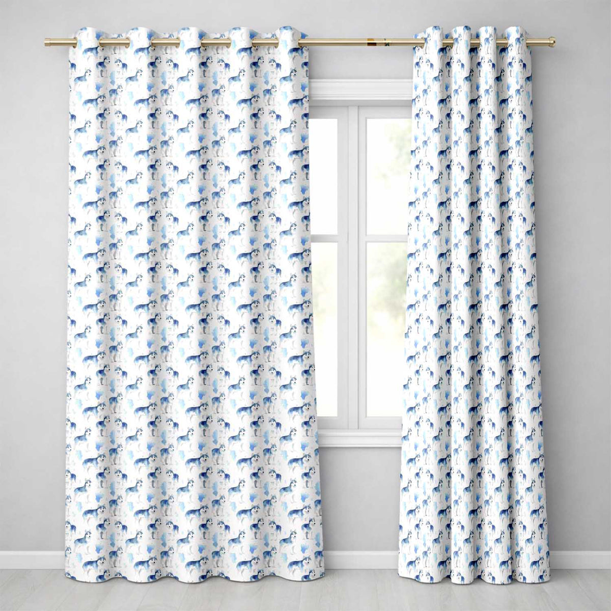 Watercolor Full Body Husky Dogs Seamless Pattern Soft Artistic Background  Readymade Eyelet Ring Top Thermal 100% Blackout Curtains