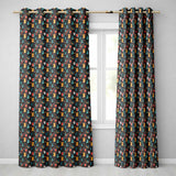 Cute Folk Art Cats Seamless Pattern Night Background Colorful Kitten Design  Readymade Eyelet Ring Top Thermal 100% Blackout Curtains