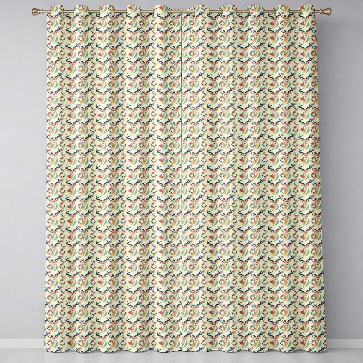 Colorful Abstract Antelope Heads Modern Pattern Light Background  Readymade Eyelet Ring Top Thermal 100% Blackout Curtains