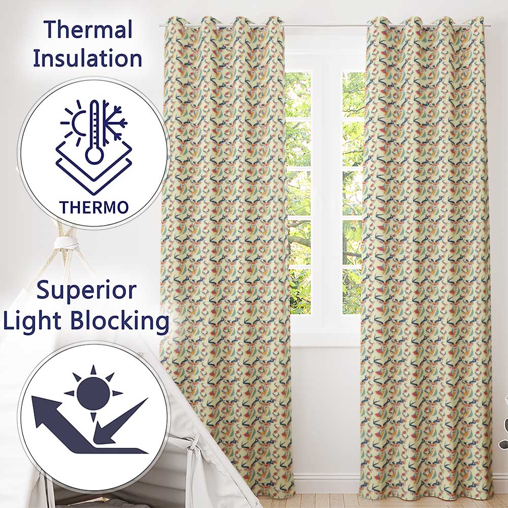Colorful Abstract Antelope Heads Modern Pattern Light Background  Readymade Eyelet Ring Top Thermal 100% Blackout Curtains