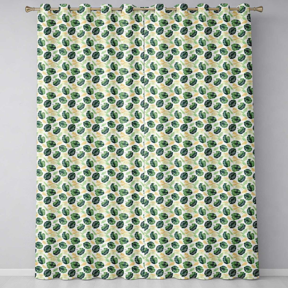 Tropical Leaves Mix with Palm and Monstera on Cream Background Seamless  Readymade Eyelet Ring Top Thermal 100% Blackout Curtains