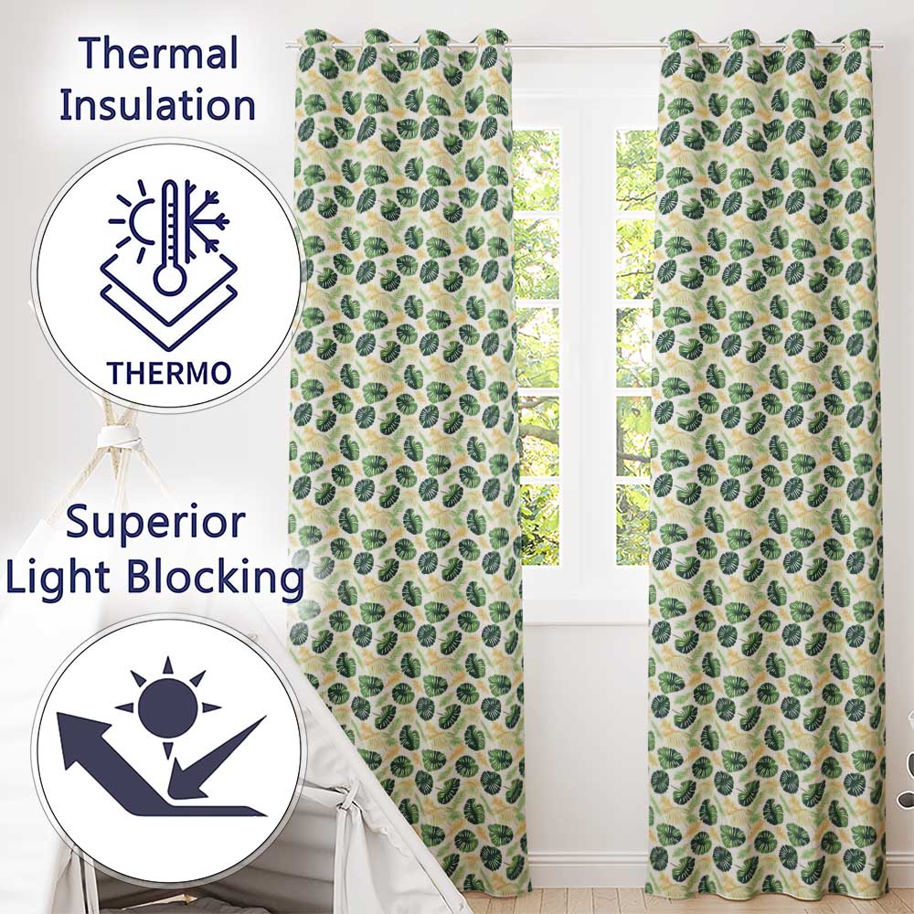 Tropical Leaves Mix with Palm and Monstera on Cream Background Seamless  Readymade Eyelet Ring Top Thermal 100% Blackout Curtains
