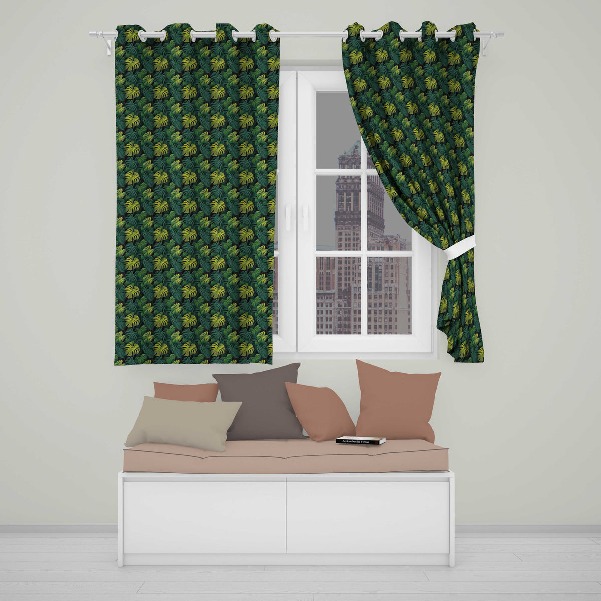 Dark Tropical Monstera Leaves with Yellow Highlights Seamless Pattern  Readymade Eyelet Ring Top Thermal 100% Blackout Curtains