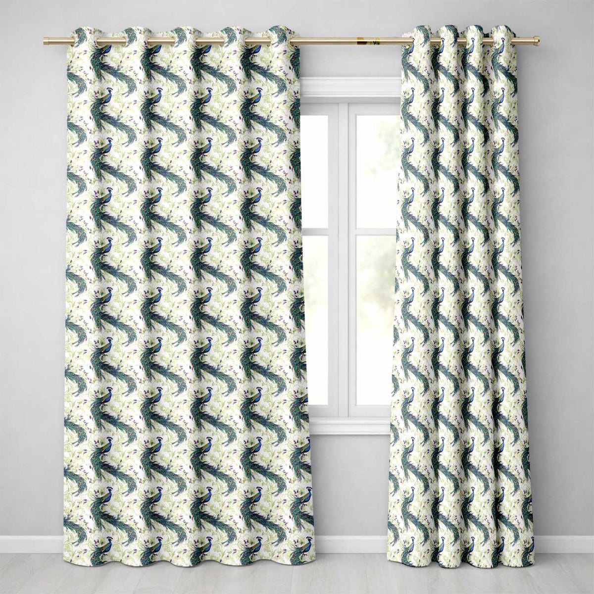 Ornate Peacock Birds with Decorative Floral Swirls Seamless Pattern  Readymade Eyelet Ring Top Thermal 100% Blackout Curtains