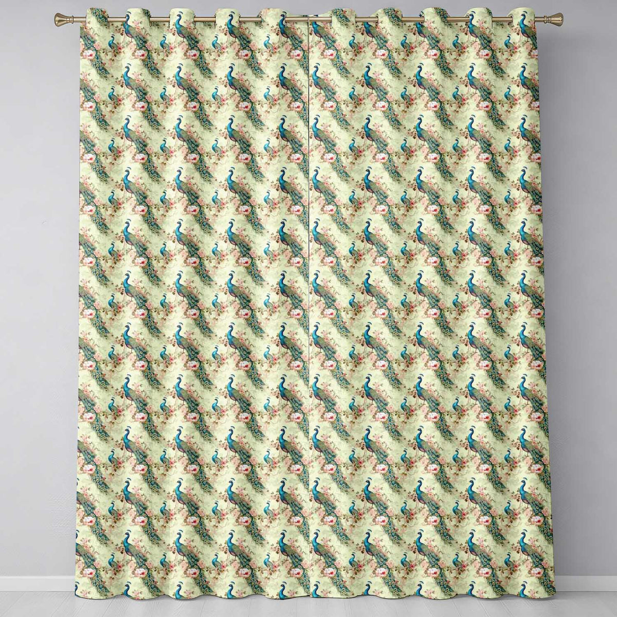 Vintage Peacock Birds with Pink Roses Floral Garden Seamless Pattern  Readymade Eyelet Ring Top Thermal 100% Blackout Curtains