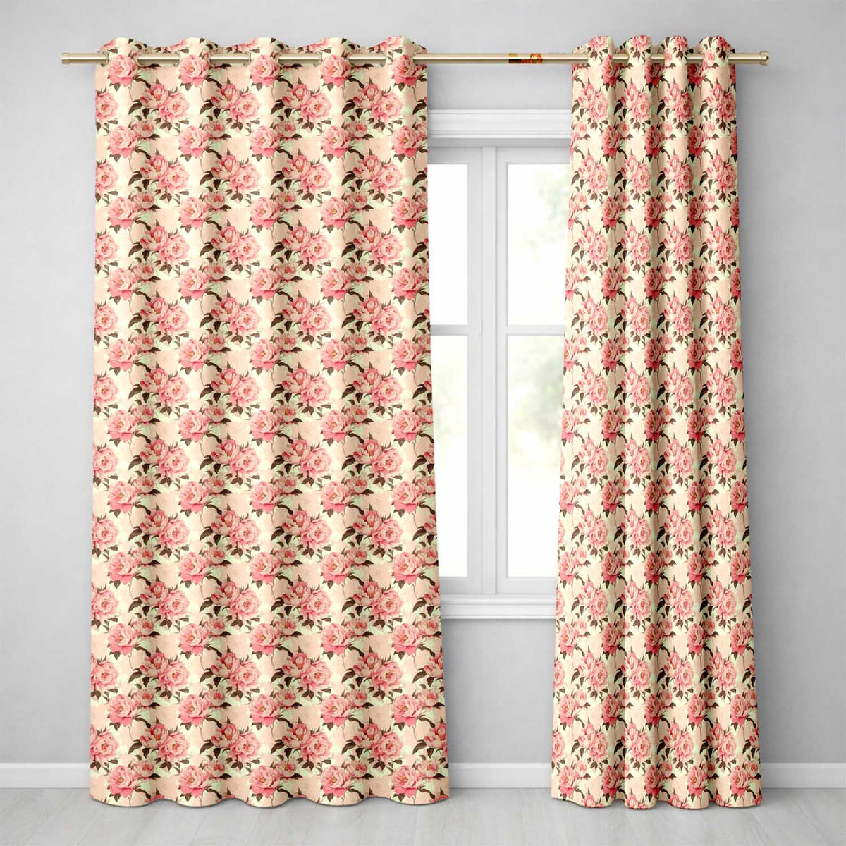 Delicate Pink Peony Blossoms on Neutral Background Seamless Pattern  Readymade Eyelet Ring Top Thermal 100% Blackout Curtains
