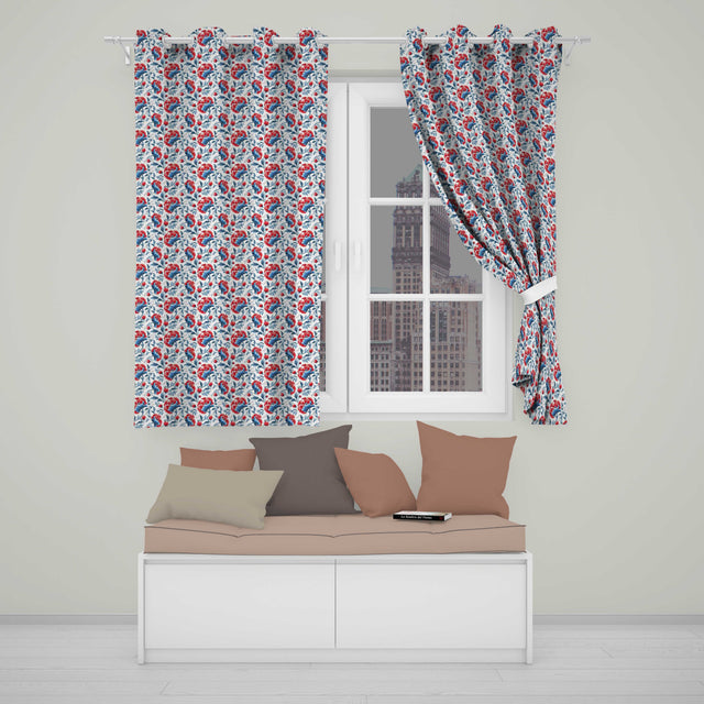 Vintage Red and Blue Floral Blossom with Soft Beige Background Seamless Pattern  Readymade Eyelet Ring Top Thermal 100% Blackout Curtains