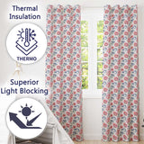 Soft Pink Watercolor Peony Flowers with Blue Leaves Seamless Pattern  Readymade Eyelet Ring Top Thermal 100% Blackout Curtains