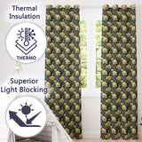 Golden Yellow Peony Flowers on Deep Blue Background Seamless Pattern  Readymade Eyelet Ring Top Thermal 100% Blackout Curtains
