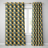 Golden Yellow Peony Flowers on Deep Blue Background Seamless Pattern  Readymade Eyelet Ring Top Thermal 100% Blackout Curtains