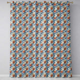 Red Floral Blossoms with Blue Leaves Vintage Style Seamless Pattern  Readymade Eyelet Ring Top Thermal 100% Blackout Curtains