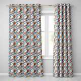 Red Floral Blossoms with Blue Leaves Vintage Style Seamless Pattern  Readymade Eyelet Ring Top Thermal 100% Blackout Curtains