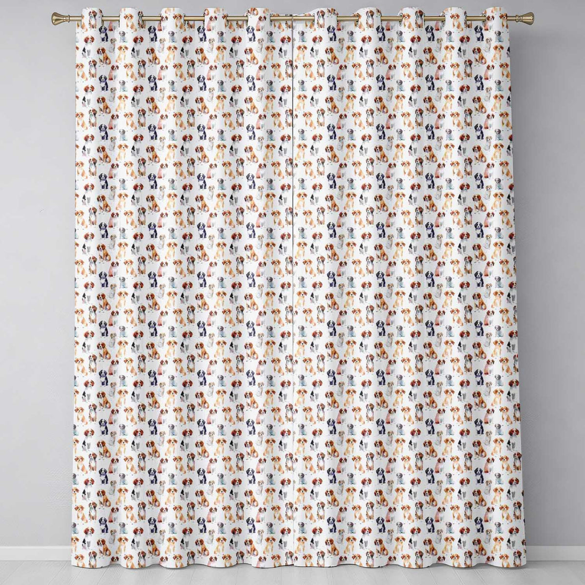 Cute Watercolor Puppy Dogs on White Background Seamless Pattern  Readymade Eyelet Ring Top Thermal 100% Blackout Curtains