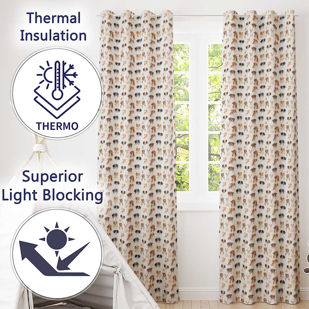 Cute Mixed Breed Dog Portraits on White Seamless Pattern  Readymade Eyelet Ring Top Thermal 100% Blackout Curtains