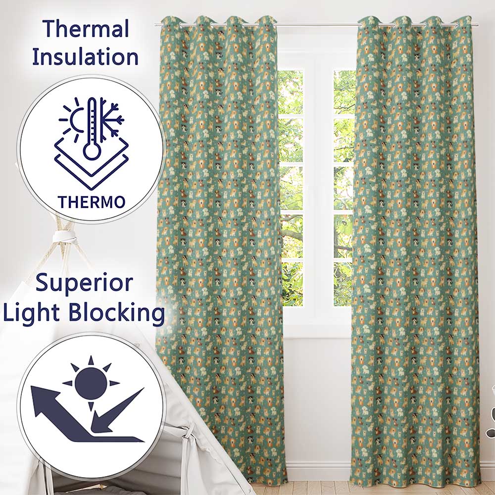 Cute Cartoon Puppy Dogs with Hearts Teal Background Seamless Pattern  Readymade Eyelet Ring Top Thermal 100% Blackout Curtains
