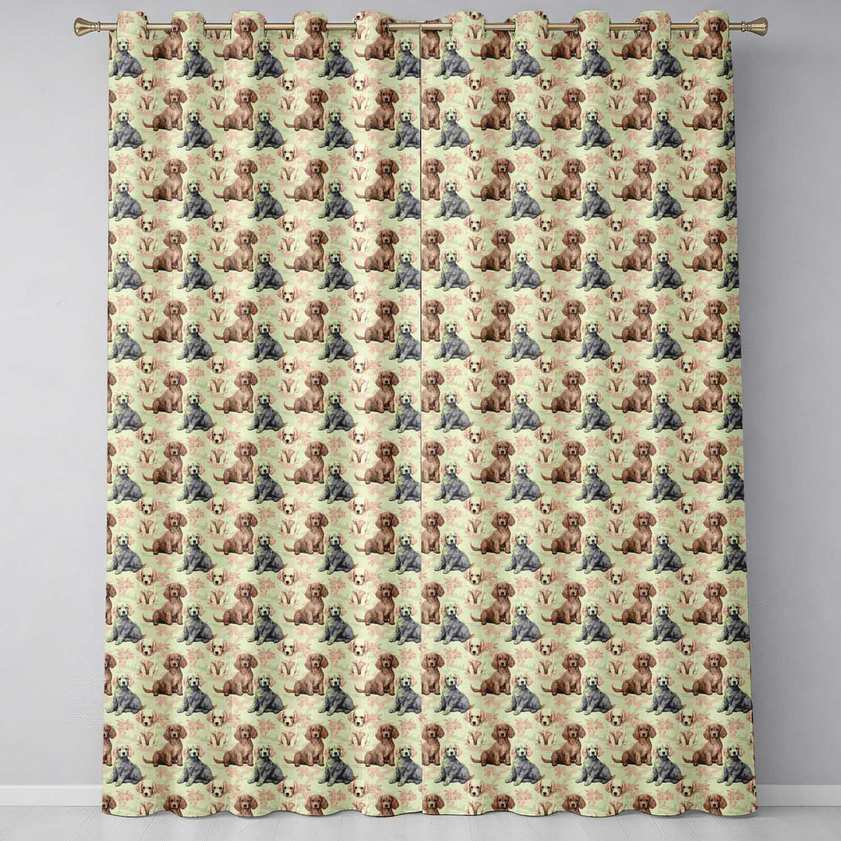 Cute Realistic Puppy Dogs on Neutral Floral Background Seamless Pattern  Readymade Eyelet Ring Top Thermal 100% Blackout Curtains