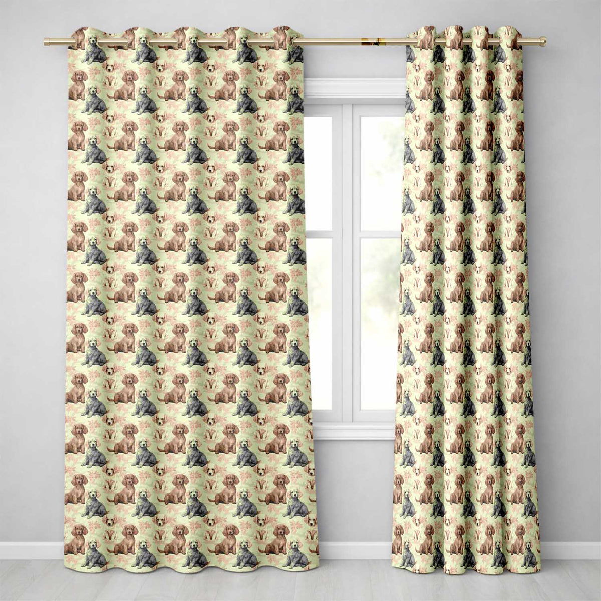 Cute Realistic Puppy Dogs on Neutral Floral Background Seamless Pattern  Readymade Eyelet Ring Top Thermal 100% Blackout Curtains