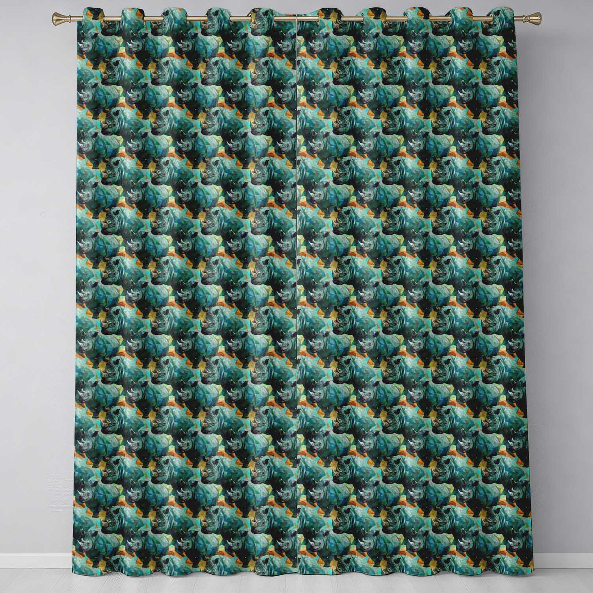 Geometric Rhino Animals Abstract Style Seamless Pattern  Readymade Eyelet Ring Top Thermal 100% Blackout Curtains