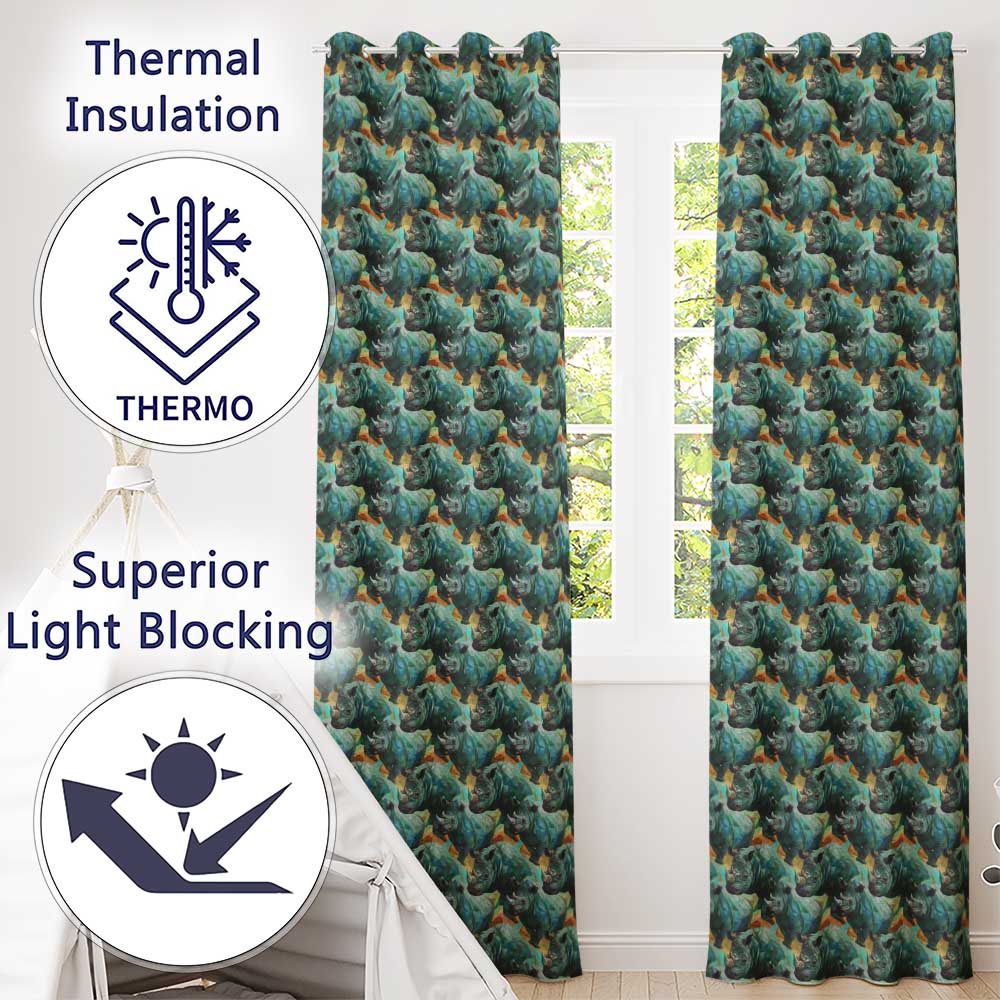 Geometric Rhino Animals Abstract Style Seamless Pattern  Readymade Eyelet Ring Top Thermal 100% Blackout Curtains