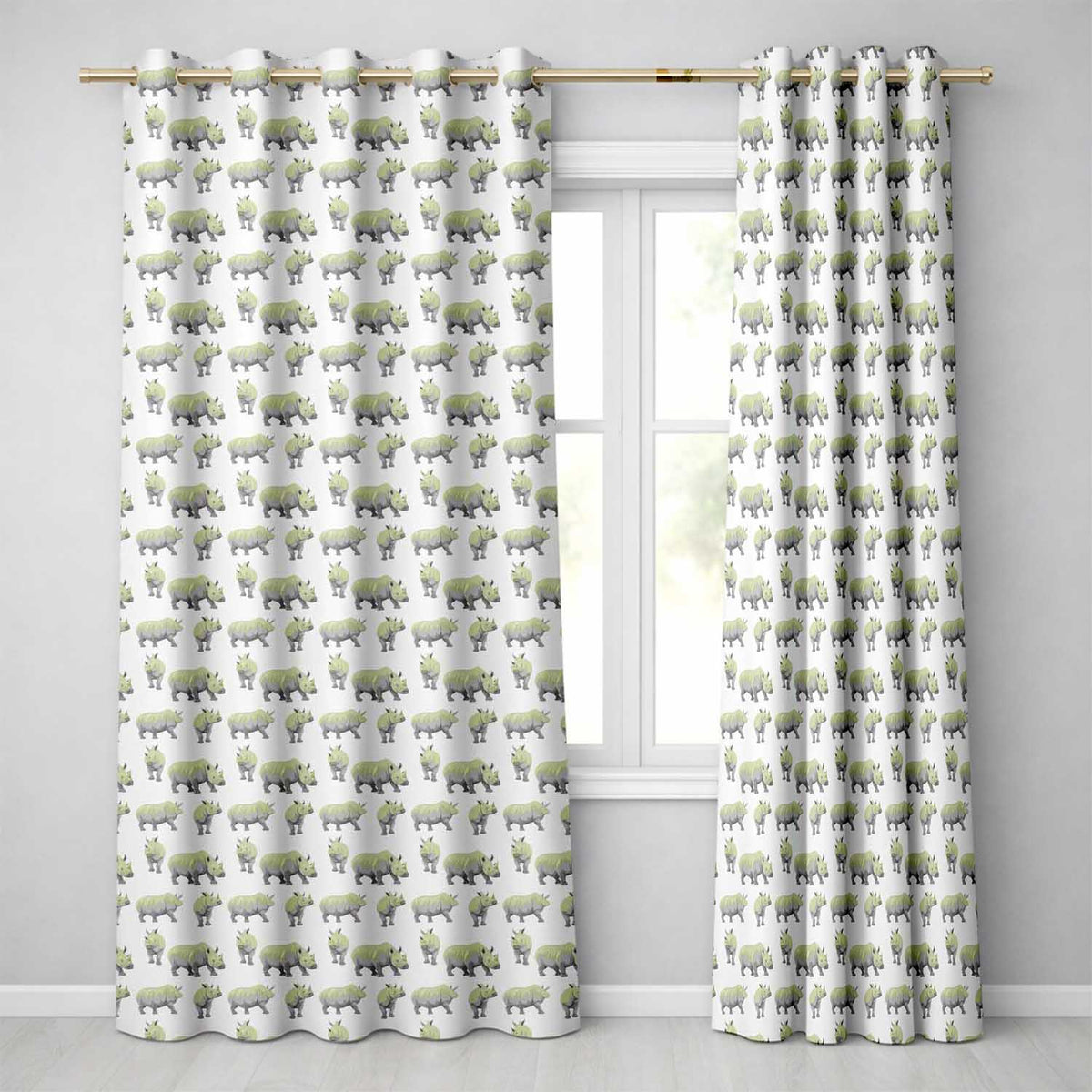 Realistic Rhino Figures on Soft Blue Background Seamless Pattern  Readymade Eyelet Ring Top Thermal 100% Blackout Curtains