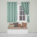 Minimal White Rhino  on Teal Background Seamless Pattern  Readymade Eyelet Ring Top Thermal 100% Blackout Curtains