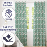 Minimal White Rhino  on Teal Background Seamless Pattern  Readymade Eyelet Ring Top Thermal 100% Blackout Curtains