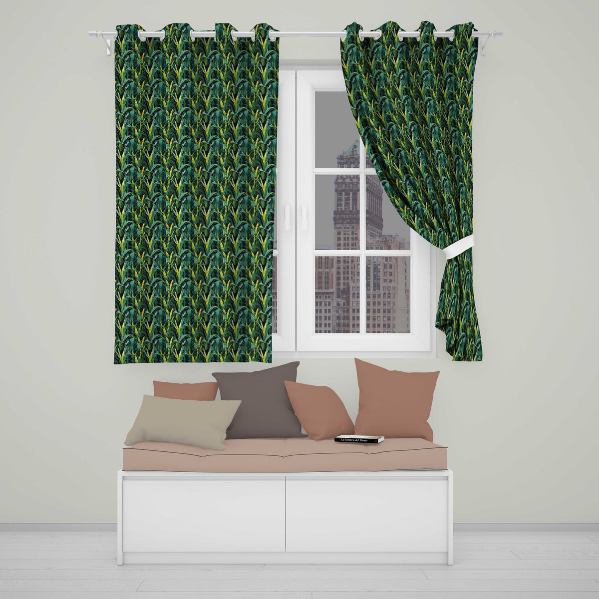 Dense Tropical Leaves Jungle Style Seamless Pattern  Readymade Eyelet Ring Top Thermal 100% Blackout Curtains